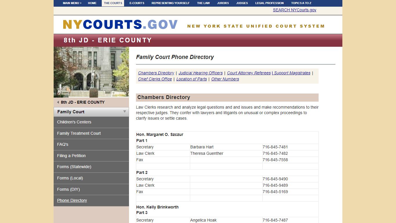 Family Court Phone Directory | NYCOURTS.GOV - Judiciary of New York